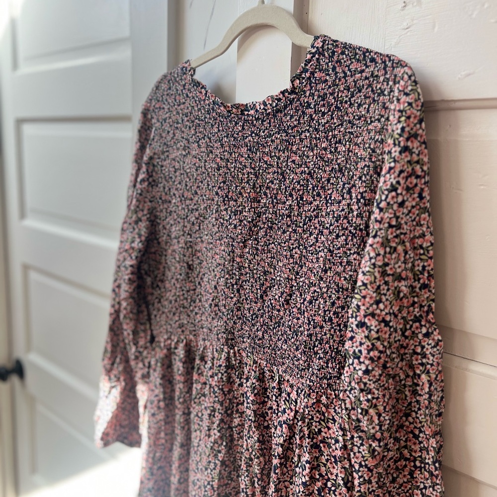 Old Navy Smocked Floral Print Fit & Flare Midi Dress | Navy Floral | Size L
